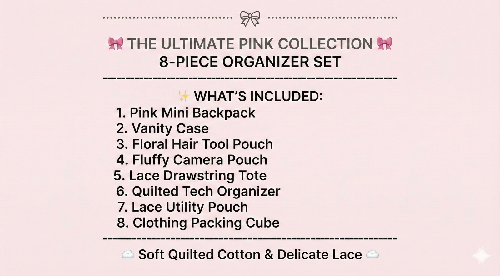 Ultimate Pink Coquette Travel Organizer Set - Kawaii Lace & Quilted Packing Cubes